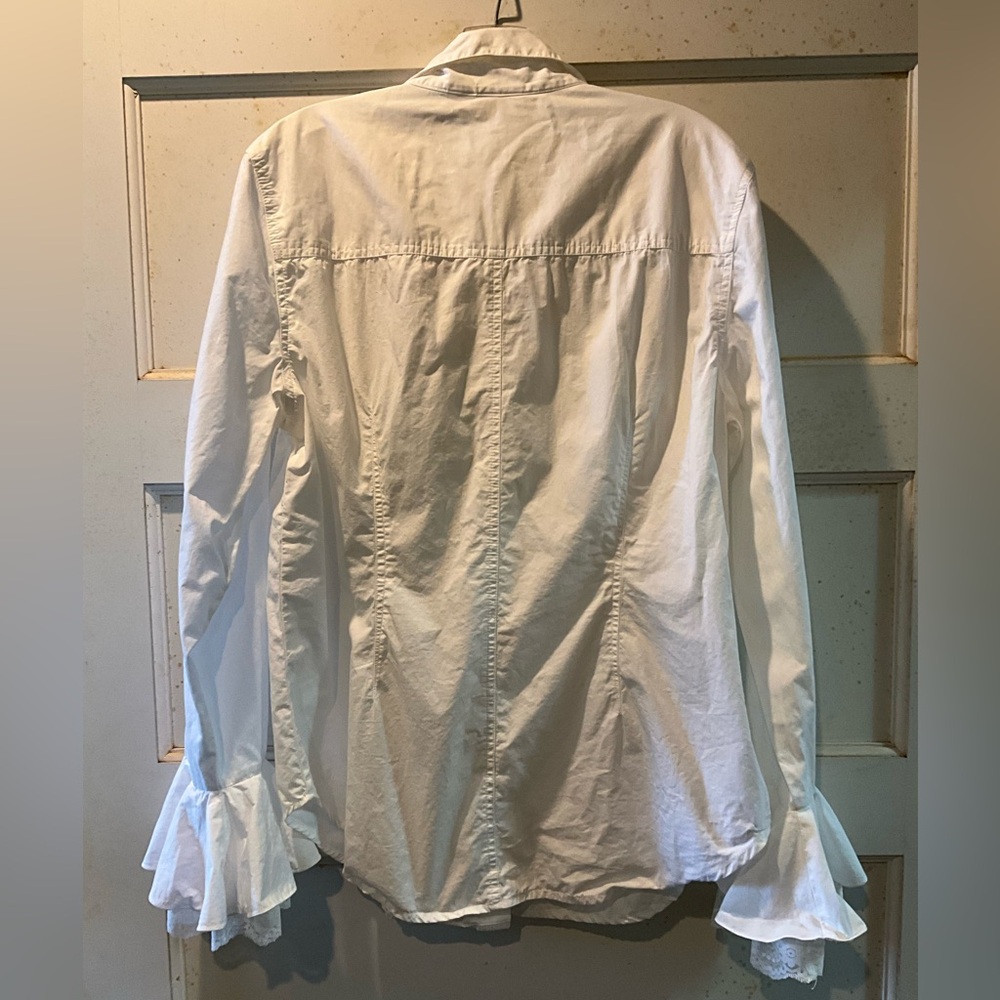 Newport News White Ruffle Cuff Button-Up Blouse - Picture 4 of 5